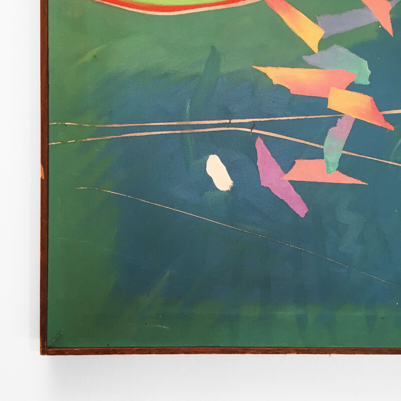 Dipinto a olio su tela vintage "Kingfisher kotillion" di Richard Frank, 1980
