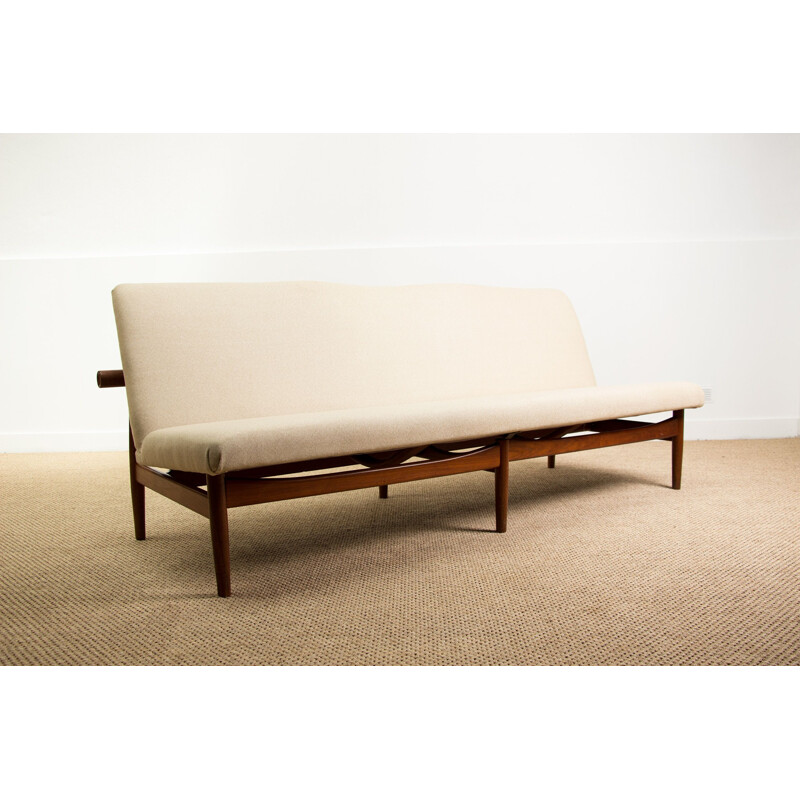 Vintage 3-seater sofa in Teak, brass and fabric, model 137-2 by Finn Juhl Danish 1958