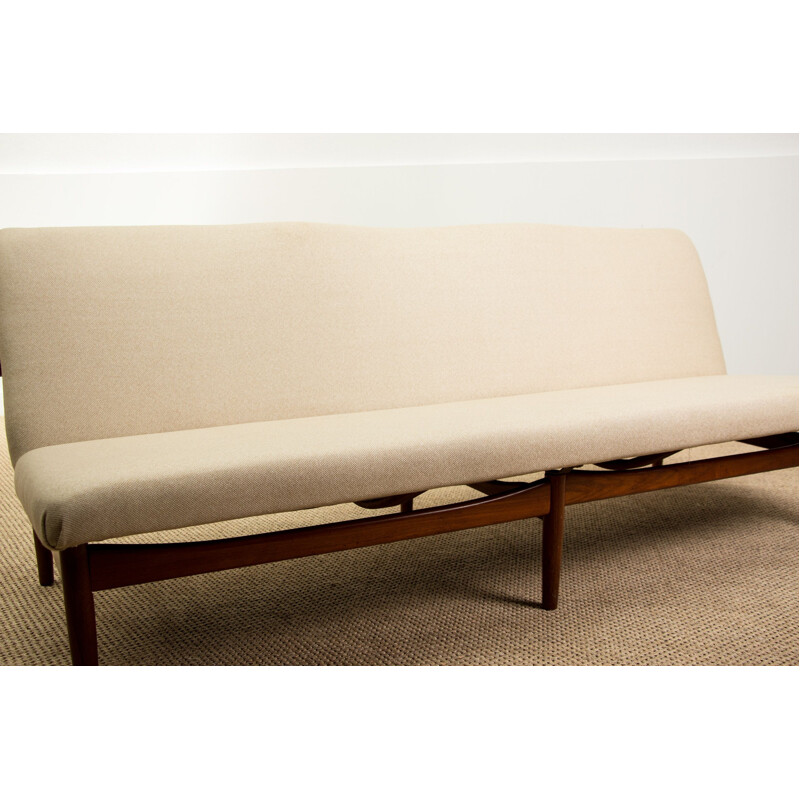 Vintage 3-seater sofa in Teak, brass and fabric, model 137-2 by Finn Juhl Danish 1958