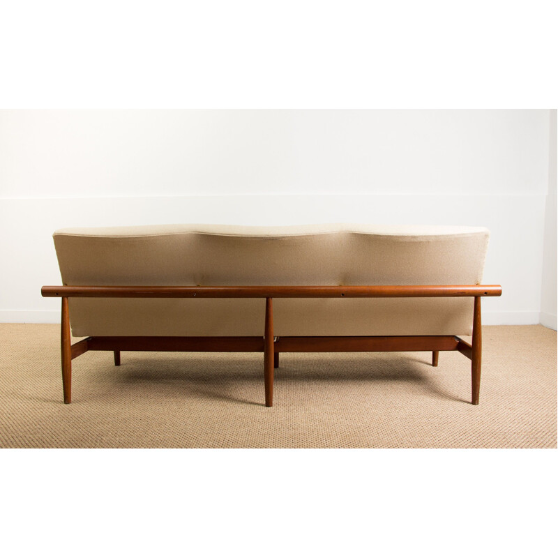 Vintage 3-seater sofa in Teak, brass and fabric, model 137-2 by Finn Juhl Danish 1958