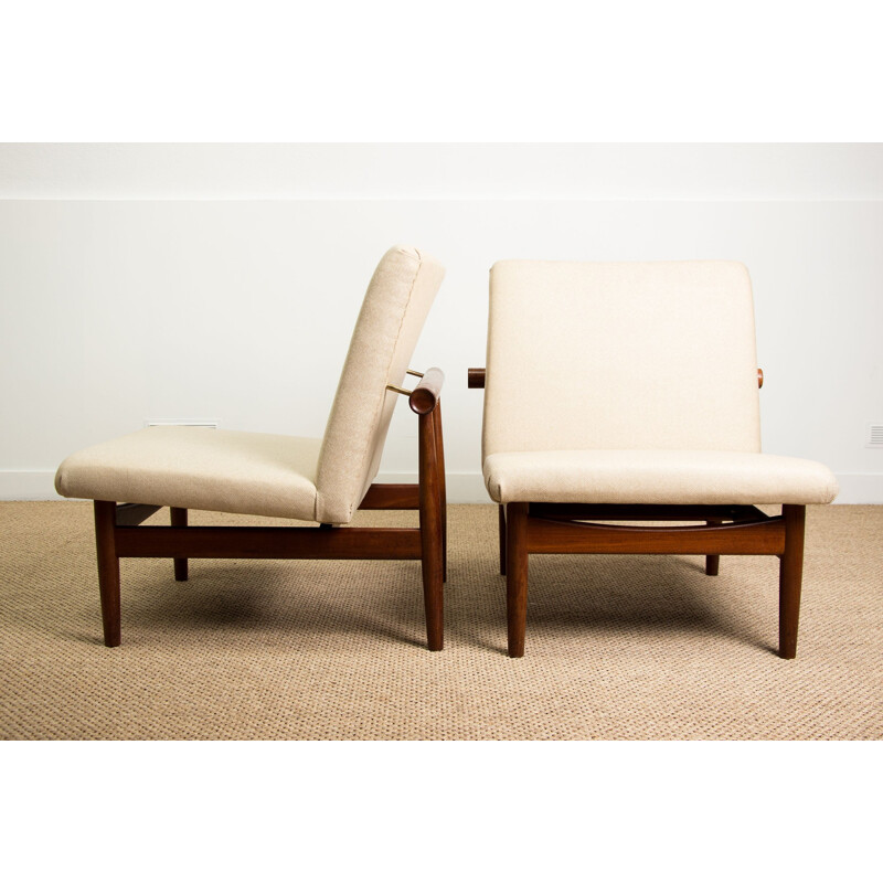 Pair of Vintage Teak, Brass and Fabric Armchairs, model 137 by Finn Juhl Danish 1958