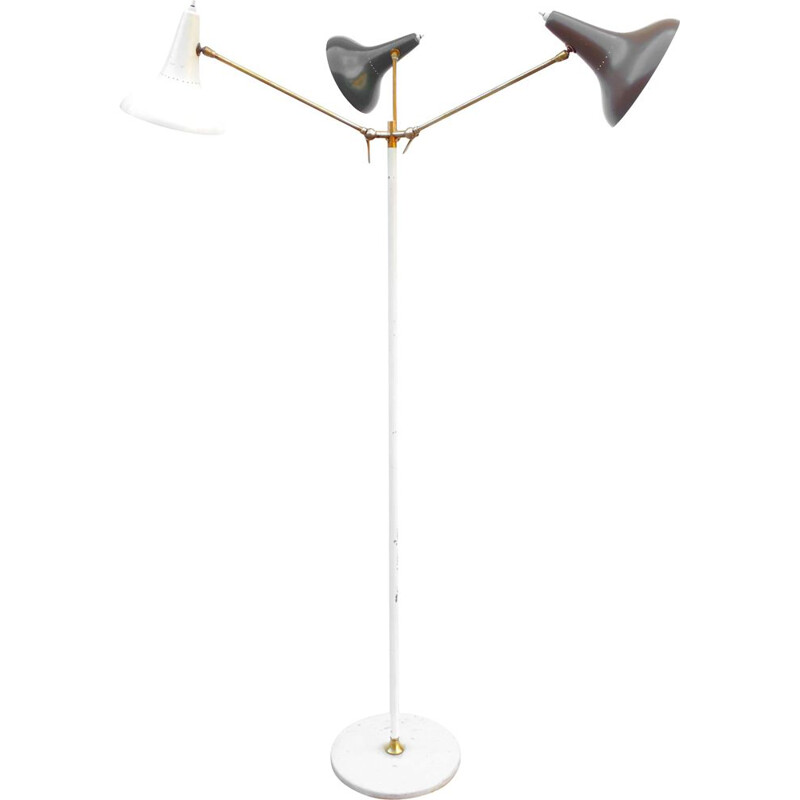 Vintage three arm floor lamp in aluminum marble by Stilnovo, 1950