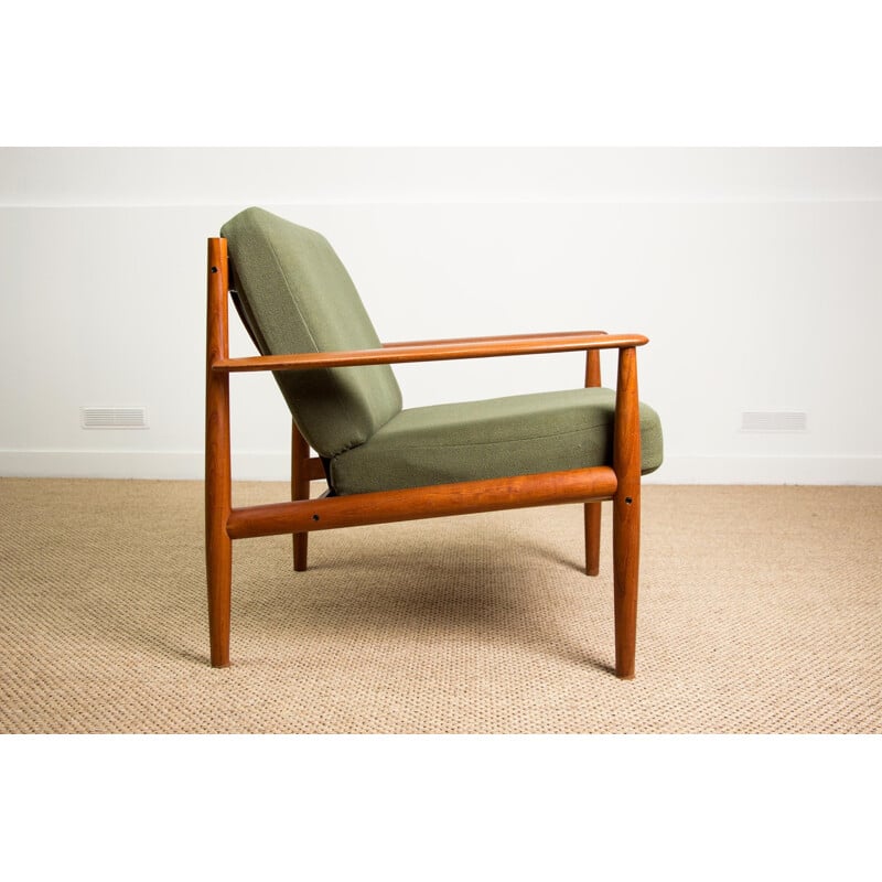 Pair of Vintage Teak and Cloth Armchairs model 128 by Grete Jalk for France & Son Danois 1960