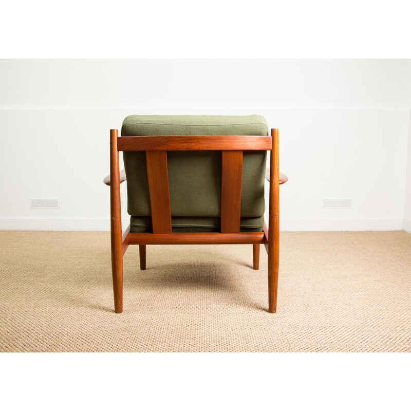 Pair of Vintage Teak and Cloth Armchairs model 128 by Grete Jalk for France & Son Danois 1960