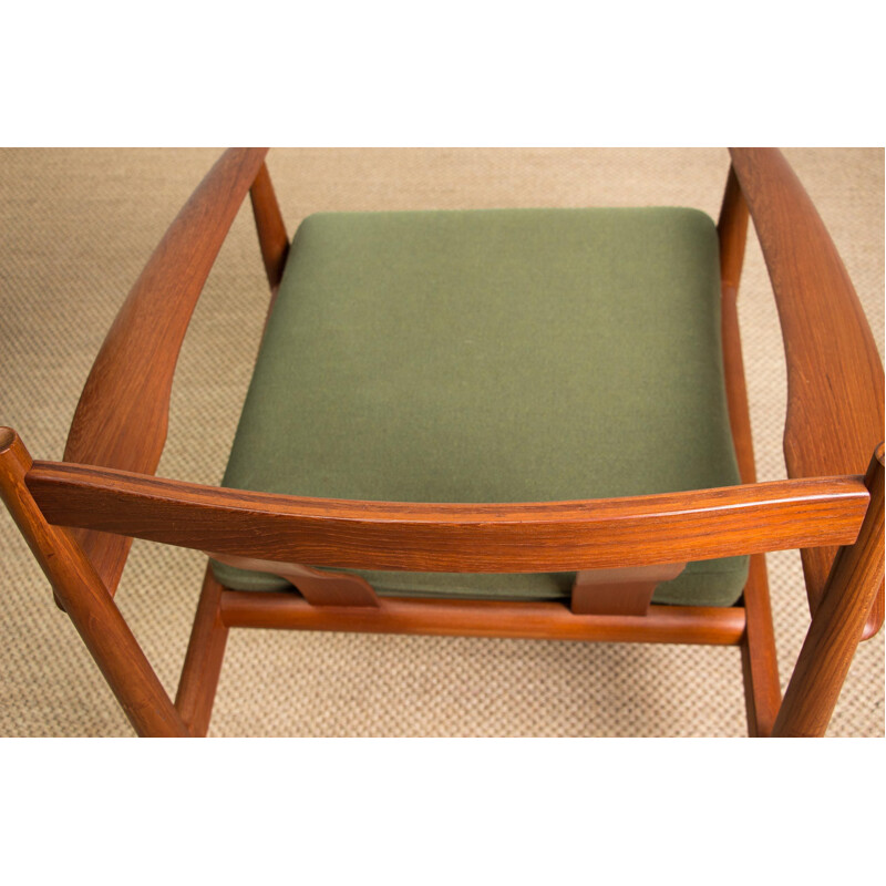 Pair of Vintage Teak and Cloth Armchairs model 128 by Grete Jalk for France & Son Danois 1960