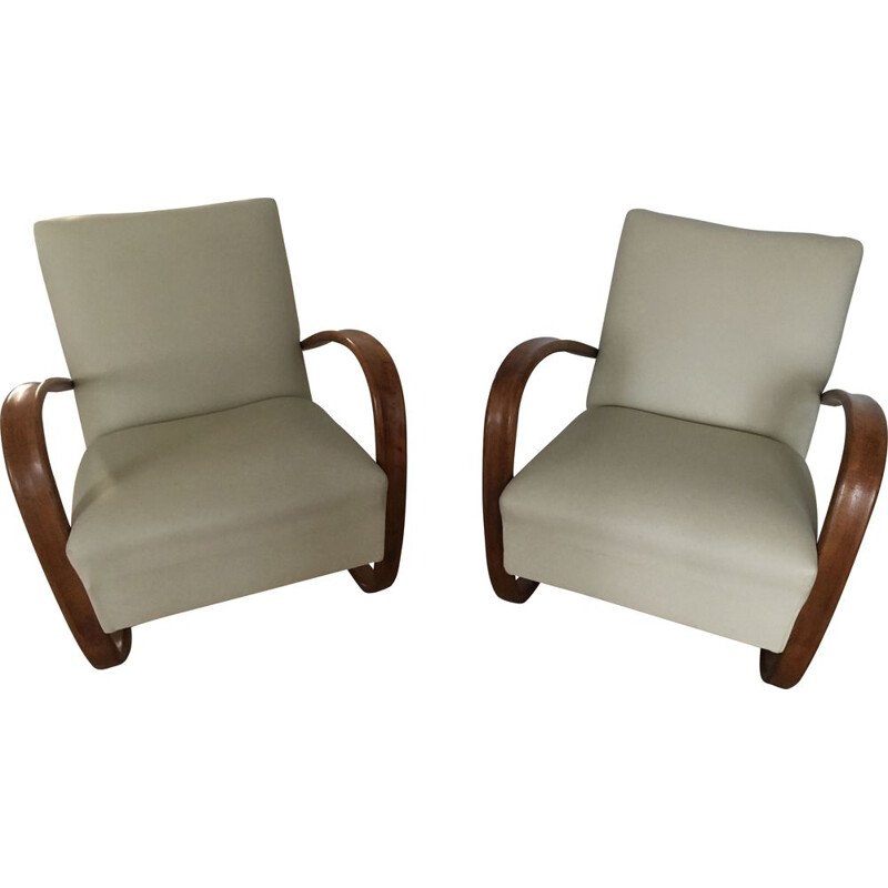 Vintage pair of armchairs Jindrich Halabala 1950 