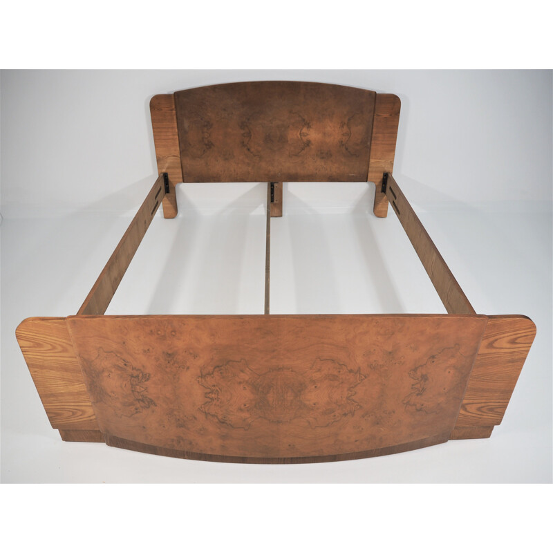 Vintage Bed Art Deco Walnut  by Jindřich Halabala for UP Závody, 1950s