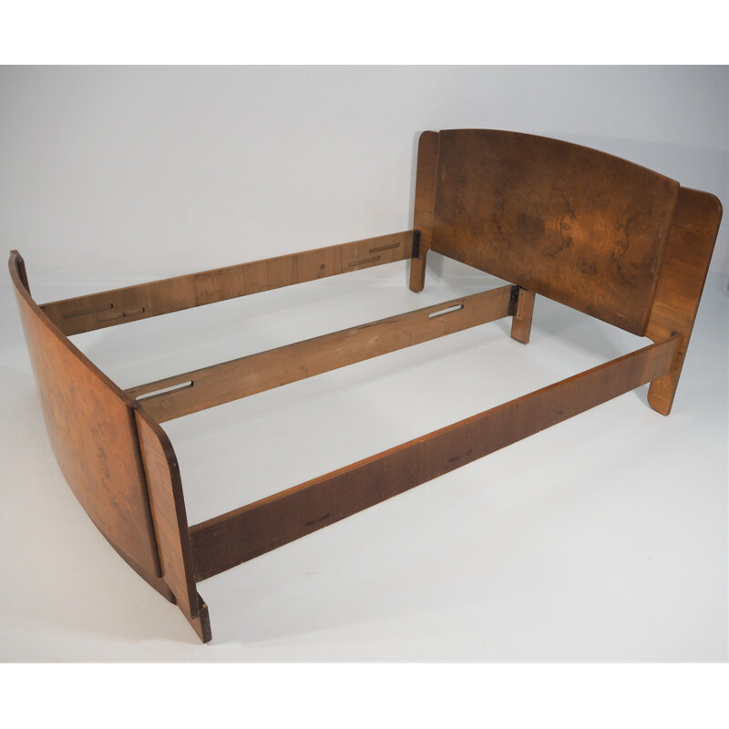 Vintage Bed Art Deco Walnut  by Jindřich Halabala for UP Závody, 1950s