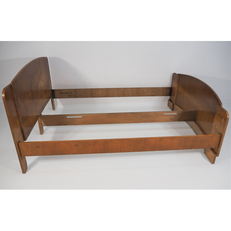 Vintage Bed Art Deco Walnut  by Jindřich Halabala for UP Závody, 1950s