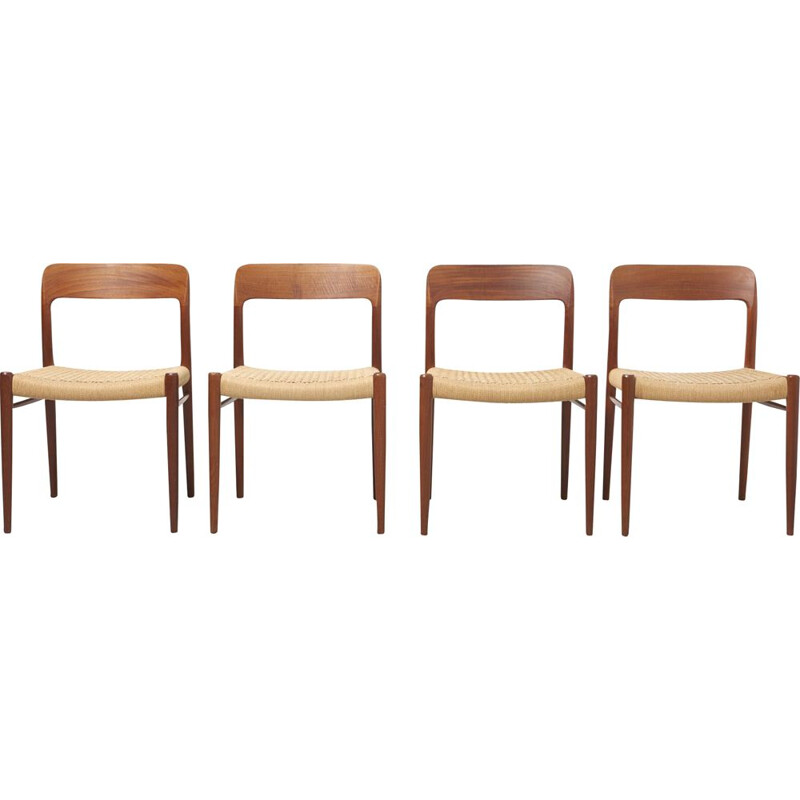 Set of 4 vintage Dining Chairs in Teak and Paper-cord by Niels O. Møller for J.L Møllers Møbelfabrik, Denmark 1954