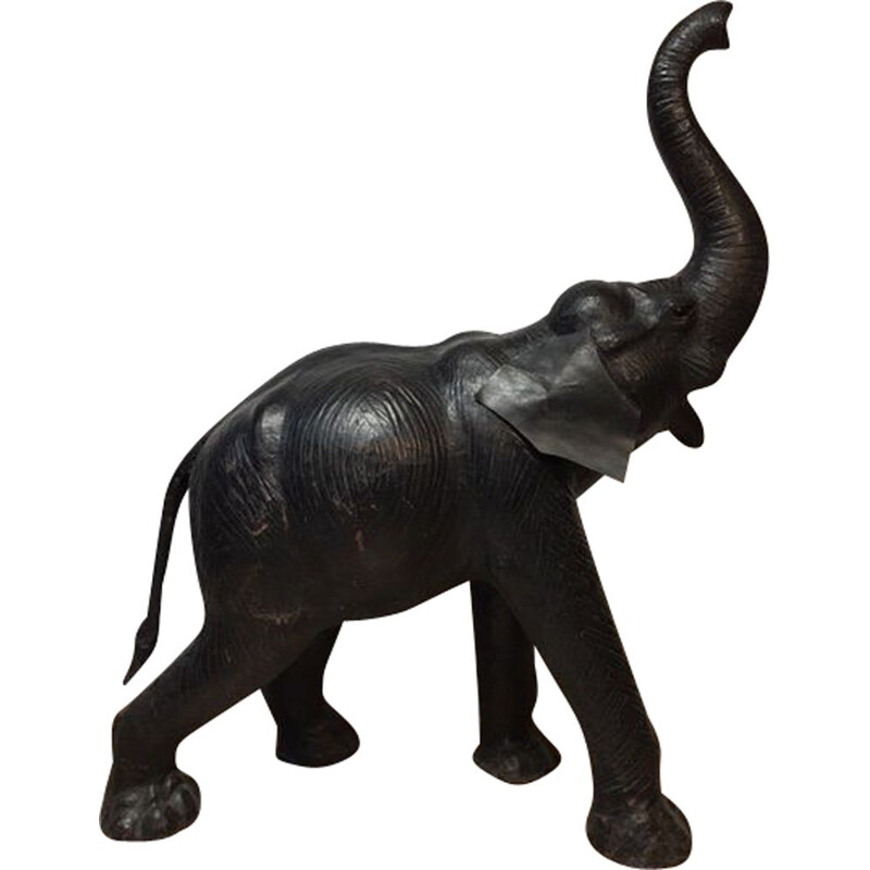 Grand Éléphant vintage recouvert de cuir