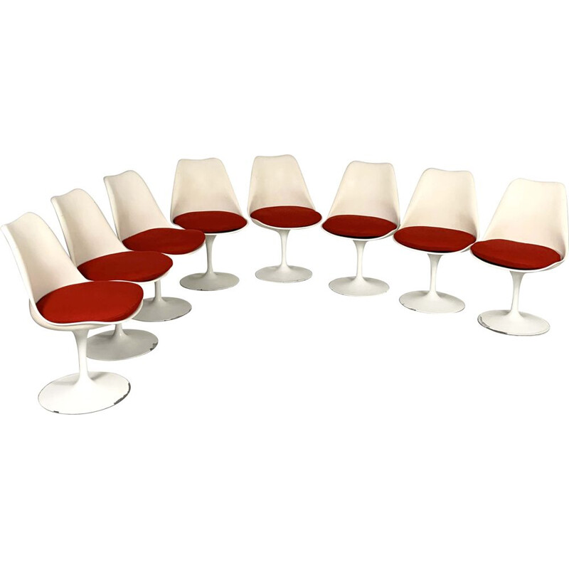 Set of 8 vintage Tulip Dining Chairs by Eero Saarinen for Knoll, 1970s