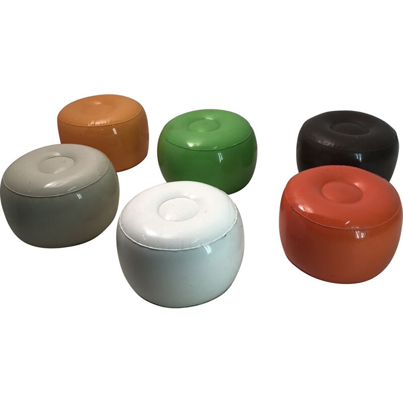 Set of 6 Vintage inflatable footstools Plasteco 1968 edition