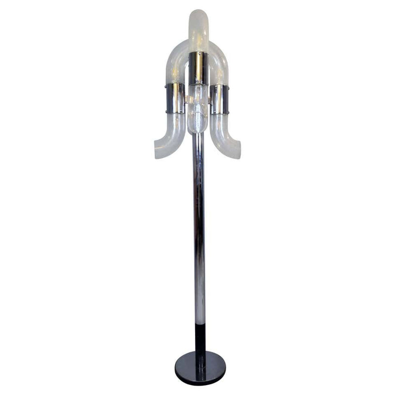 Vintage floor lamp in murano glass and chrome metal by Carlo Nason, Italy 1970