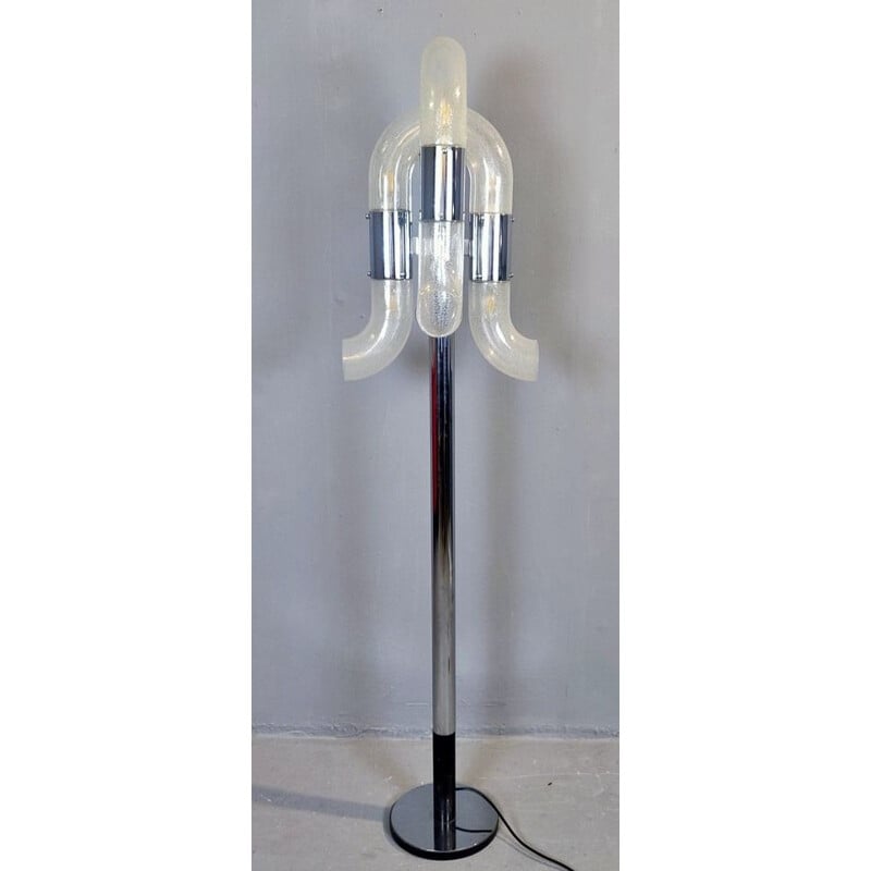 Lámpara de pie vintage en cristal de murano y metal cromado de Carlo Nason, Italia 1970