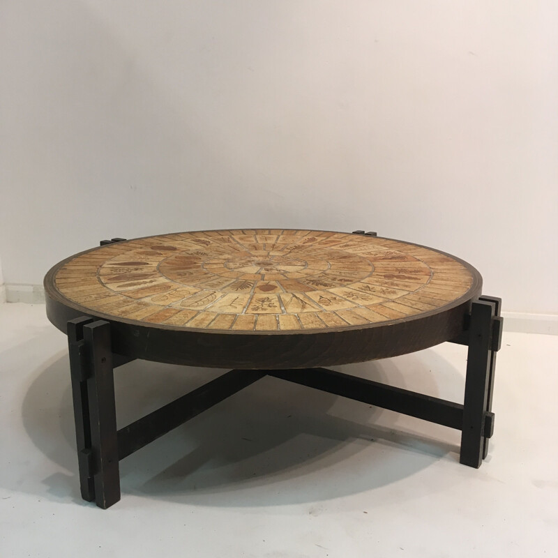 Vintage round coffee table R. Capron 1960
