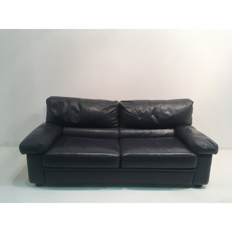 Vintage Navy Leather convertible sofa