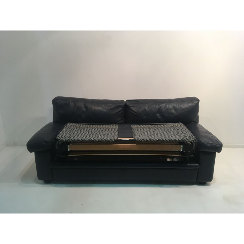 Vintage Navy Leather convertible sofa