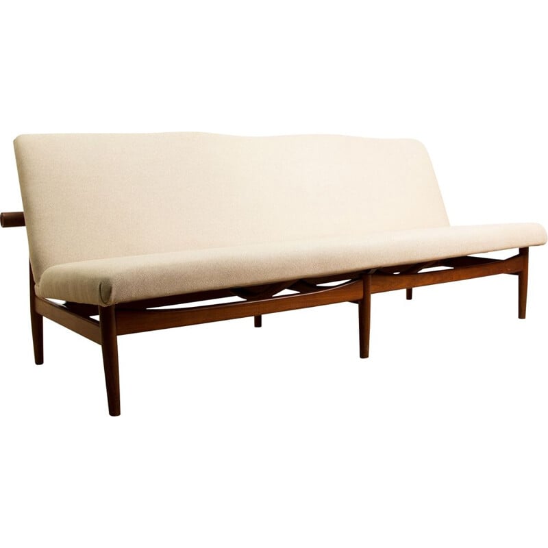 Vintage 3-seater sofa in Teak, brass and fabric, model 137-2 by Finn Juhl Danish 1958