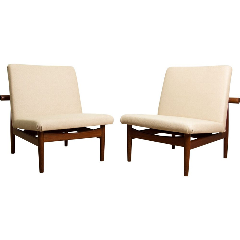 Pair of Vintage Teak, Brass and Fabric Armchairs, model 137 by Finn Juhl Danish 1958