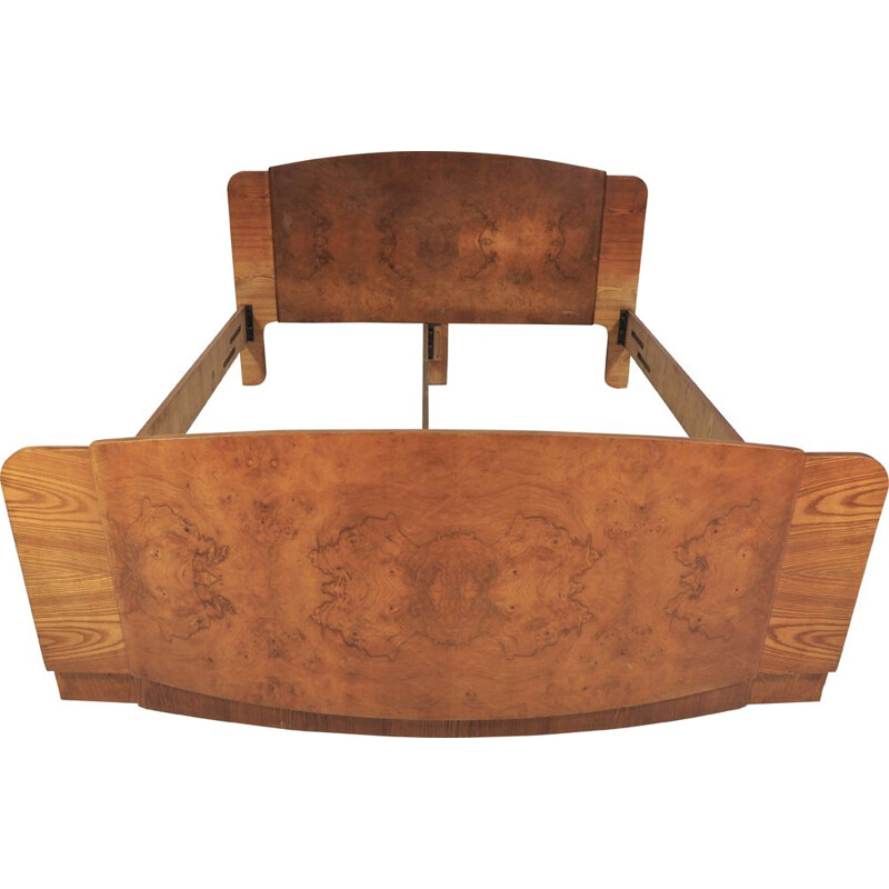 Vintage Bed Art Deco Walnut  by Jindřich Halabala for UP Závody, 1950s