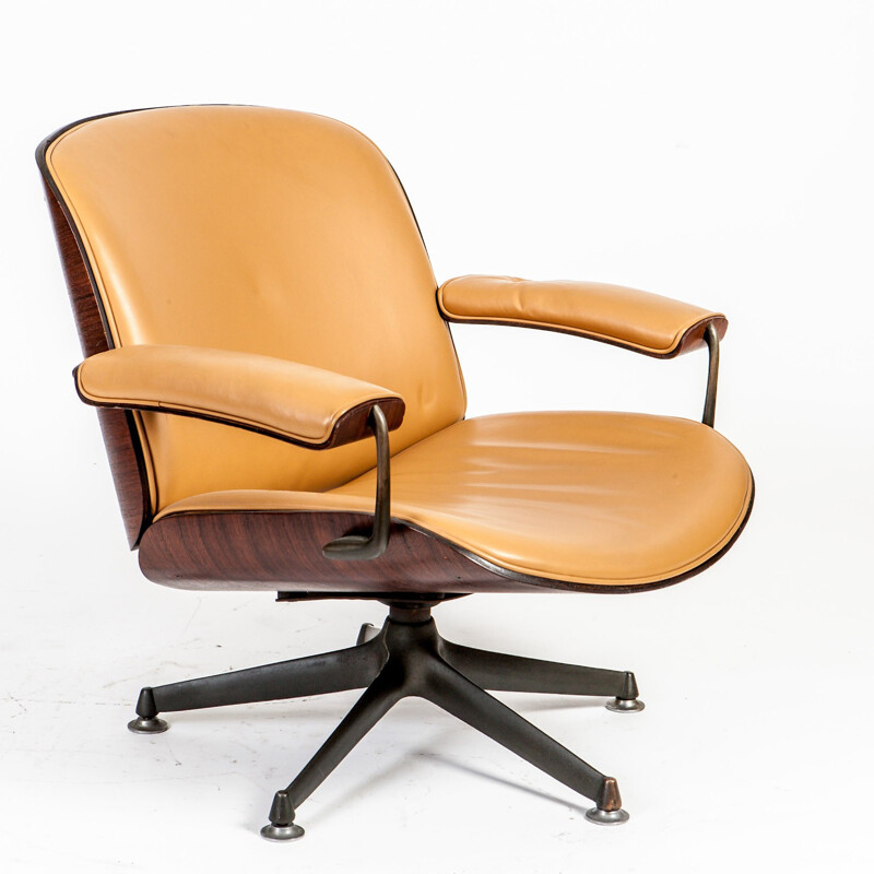 Italian desk lounge chair in rosewood and leather, Ico PARISI - 1950s