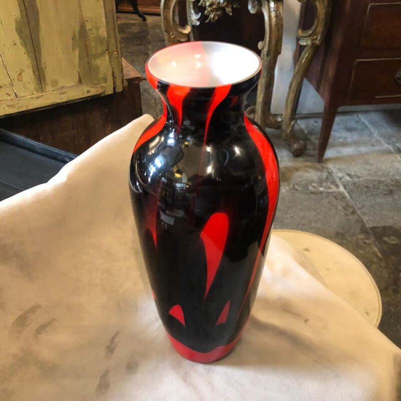 Mid-Century Red and Black Opaline Vase 1970