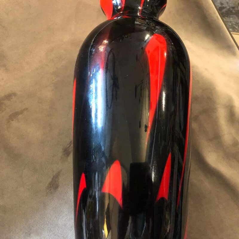 Vintage vaso opalino vermelho e preto 1970