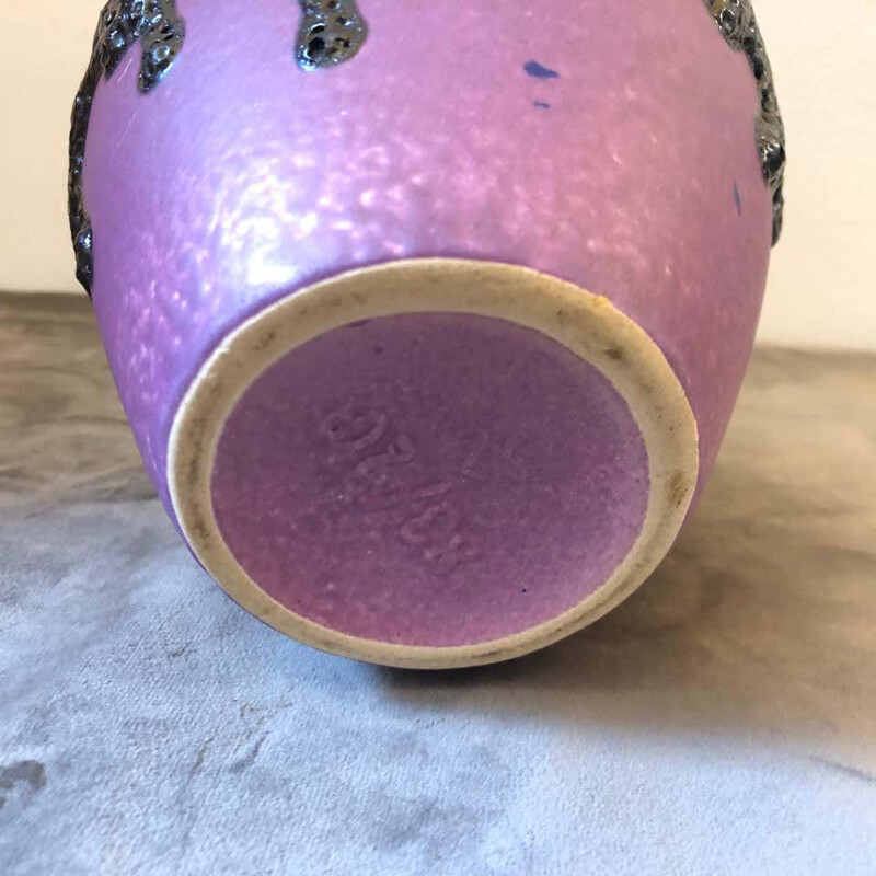 Cruche vintage en céramique de lave violette et noire allemande 1970