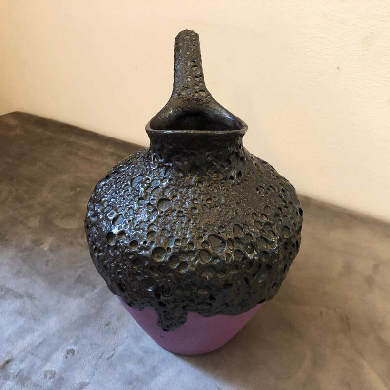 Mid-Century Purple and Black Lava Ceramic German Jug, 1970