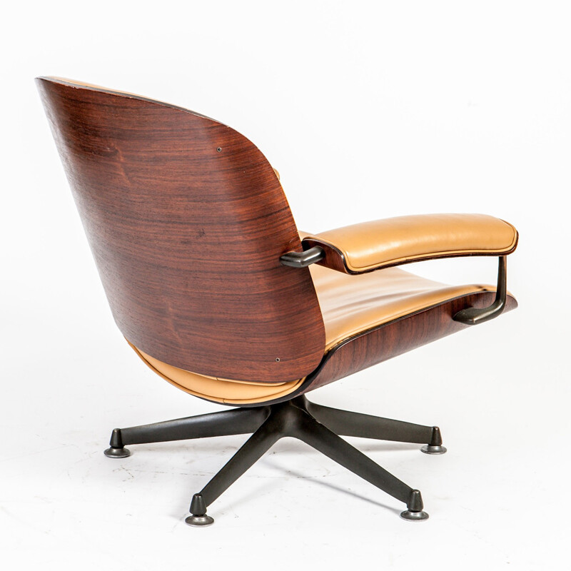Italian desk lounge chair in rosewood and leather, Ico PARISI - 1950s
