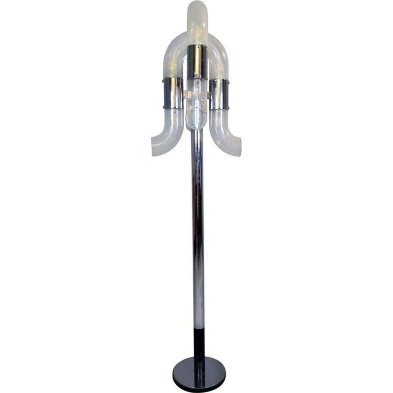 Vintage floor lamp in murano glass and chrome metal by Carlo Nason, Italy 1970