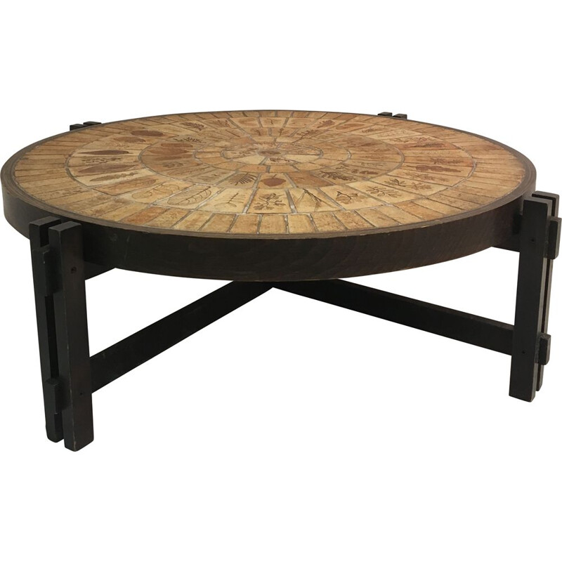 Vintage round coffee table R. Capron 1960