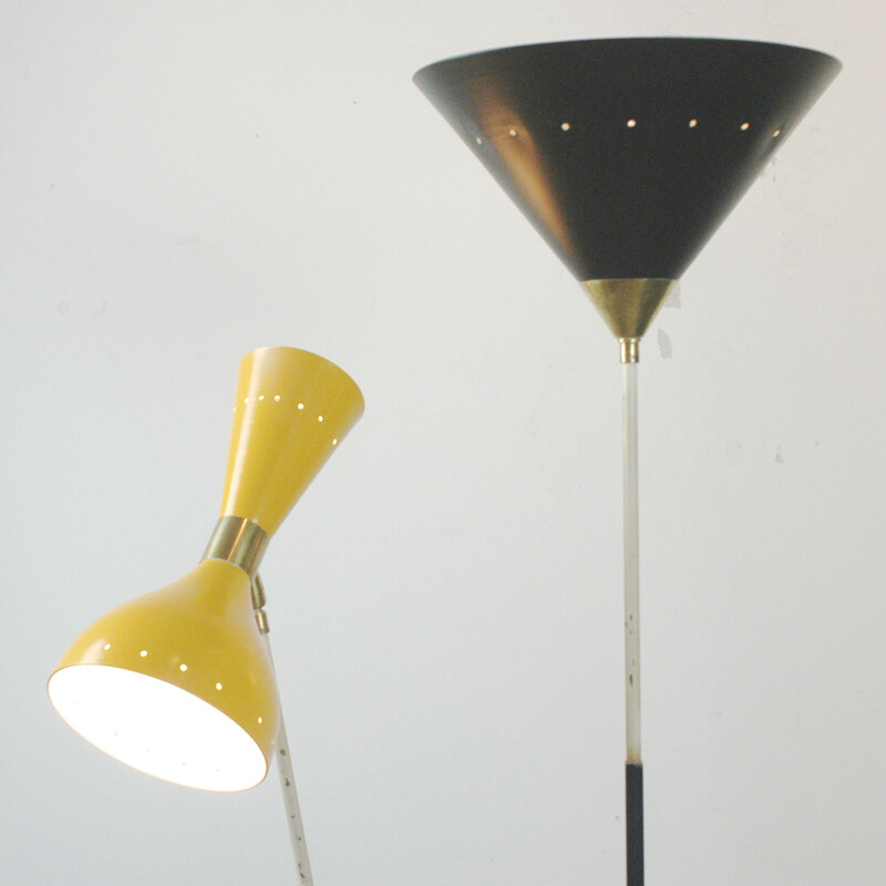 Italian floorlamp with two shades in lacquered metal and brass - 1950s