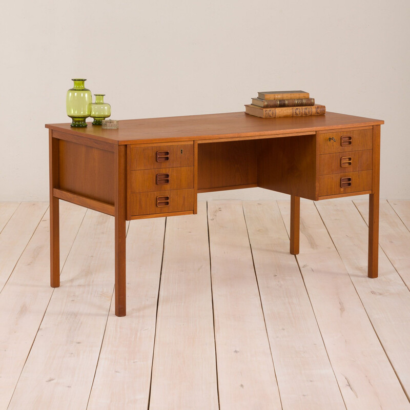 Vintage double sided desk with 6 drawers Danish 1960s