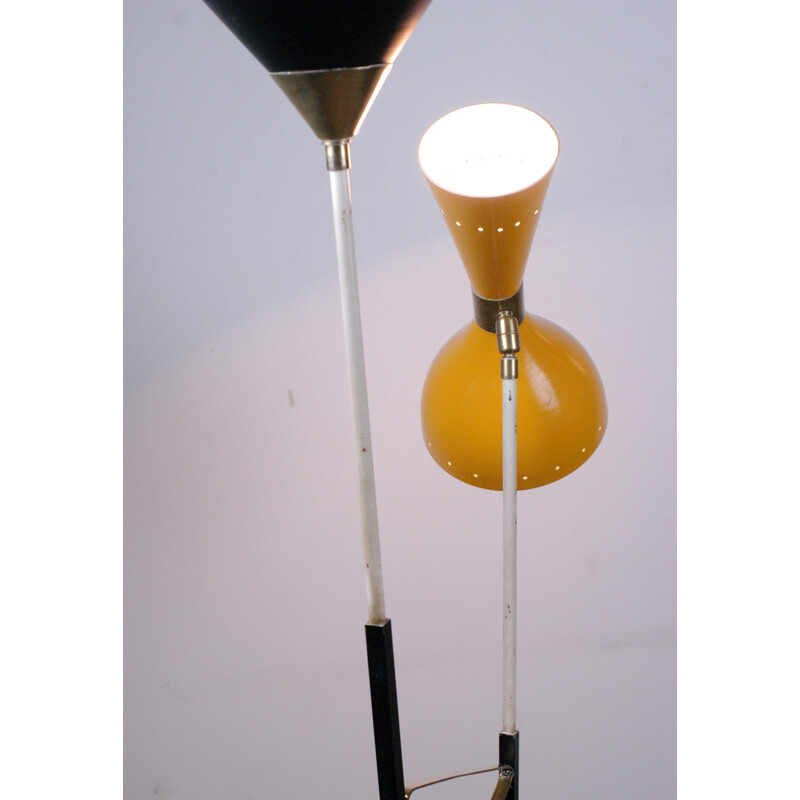 Italian floorlamp with two shades in lacquered metal and brass - 1950s