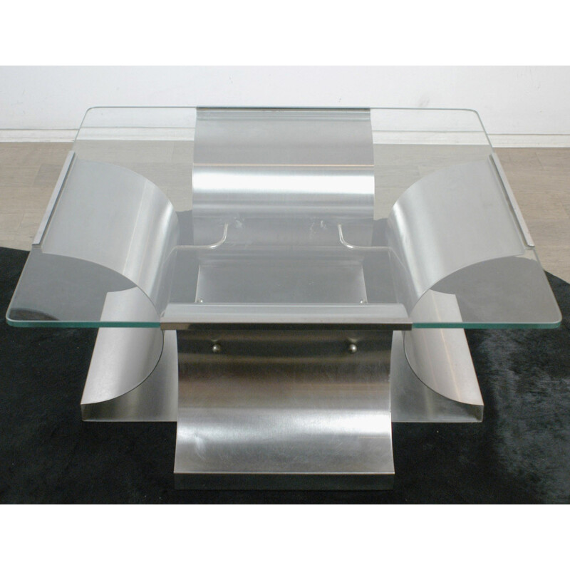 French glass and chrome coffee table, Francois MONNET - 1960s