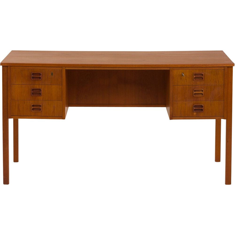 Vintage double sided desk with 6 drawers Danish 1960s