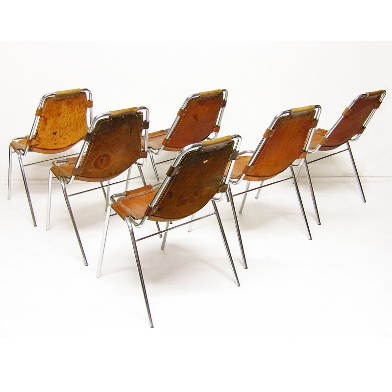 Set of 6 vintage chairs hide and chromed steel "Les Arcs" ski resort 1960s