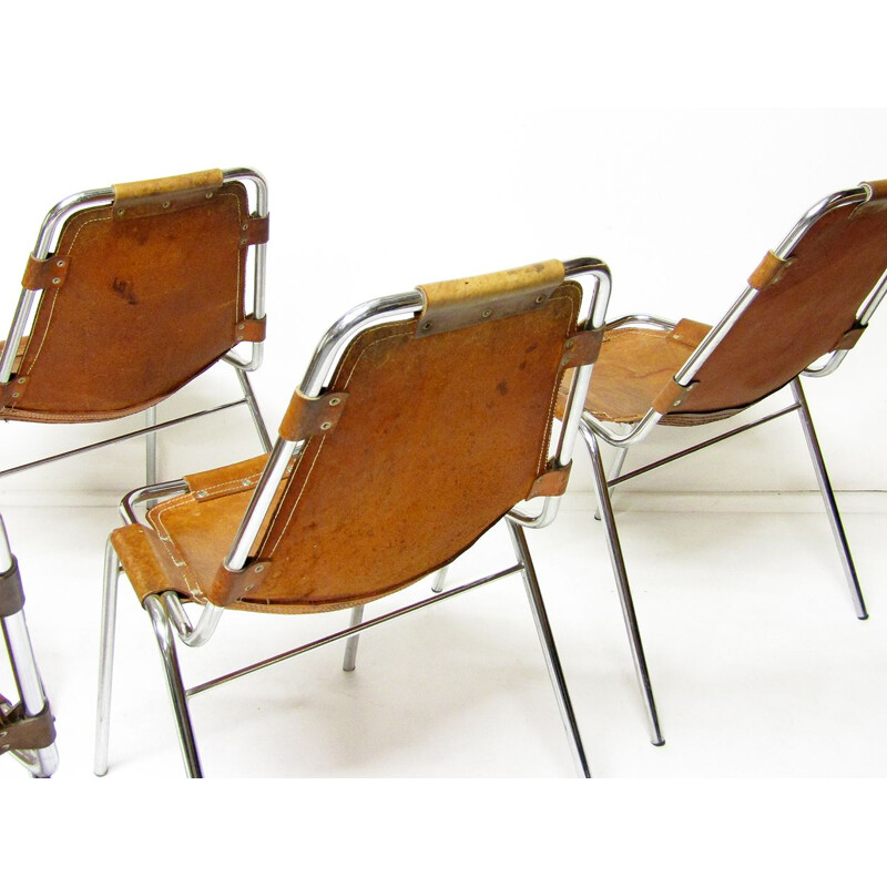 Set of 6 vintage chairs hide and chromed steel "Les Arcs" ski resort 1960s