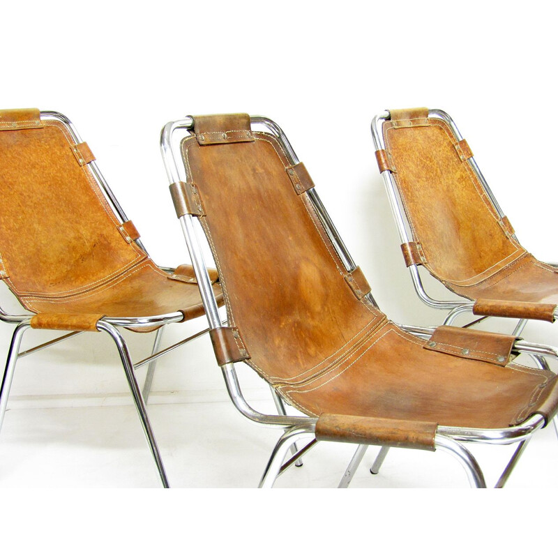 Set of 6 vintage chairs hide and chromed steel "Les Arcs" ski resort 1960s