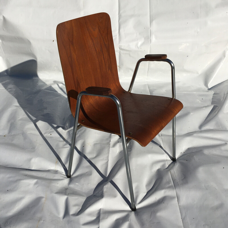 Set of 4 vintage Scandinavian metallic teak chairs