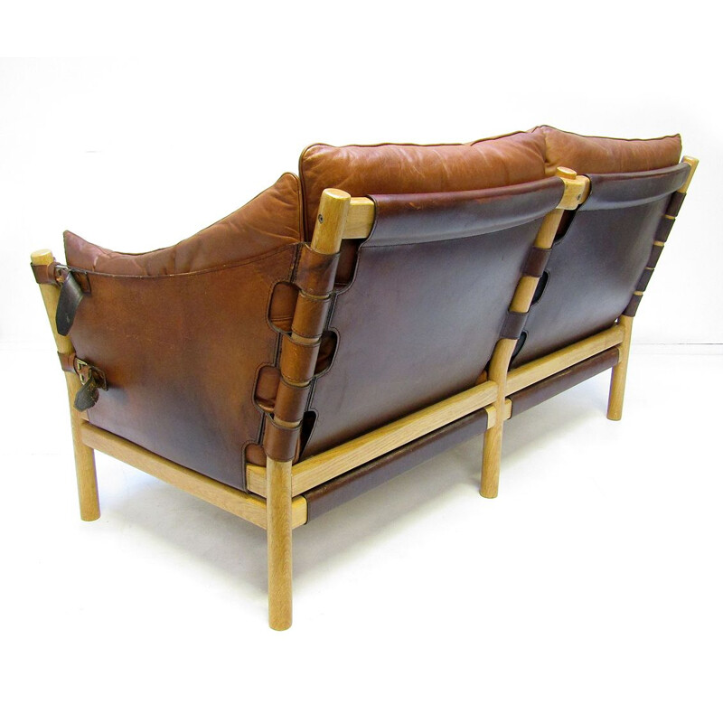 Vintage 'Ilona' Sofa Loveseat In Tan Leather By Arne Norell 1960s