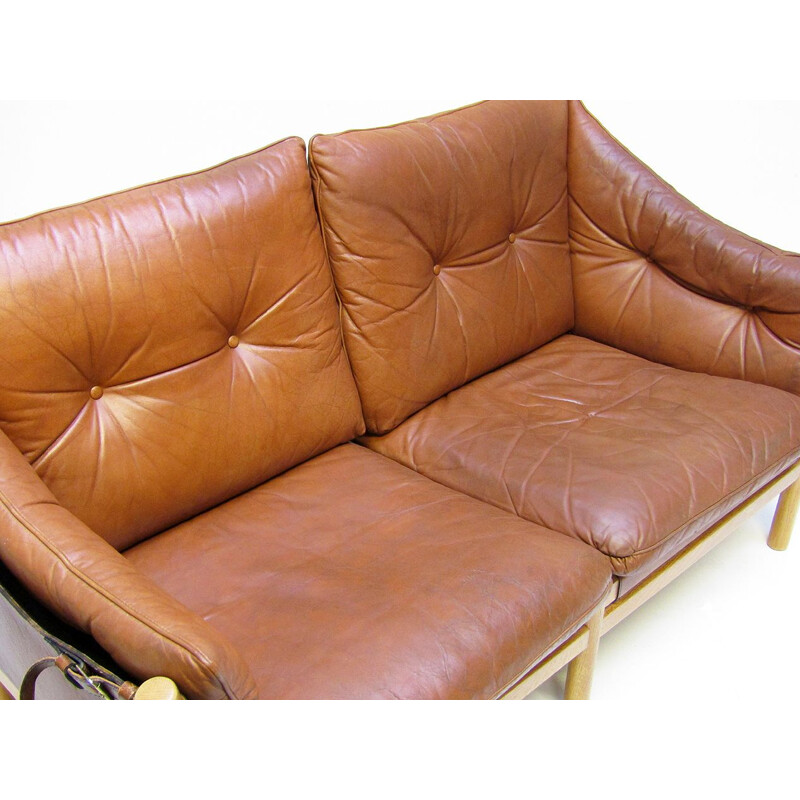 Vintage 'Ilona' Sofa Loveseat In Tan Leather By Arne Norell 1960s