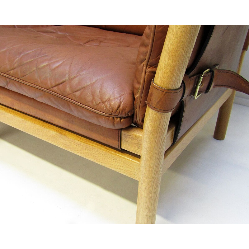 Vintage 'Ilona' Sofa Loveseat In Tan Leather By Arne Norell 1960s