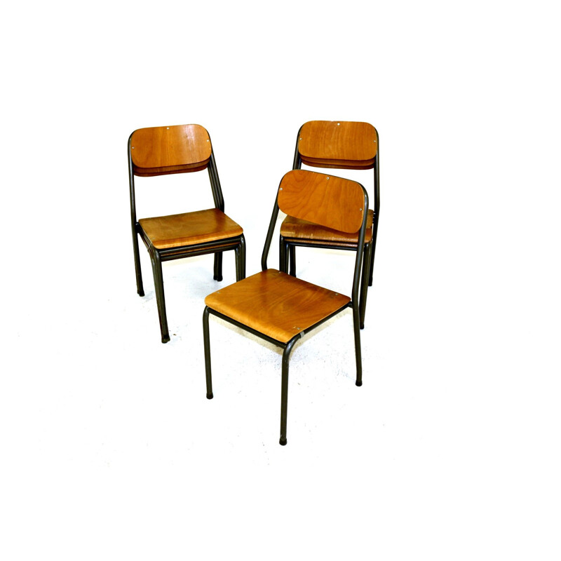 Set of 7 vintage school chairs Sweden 1950