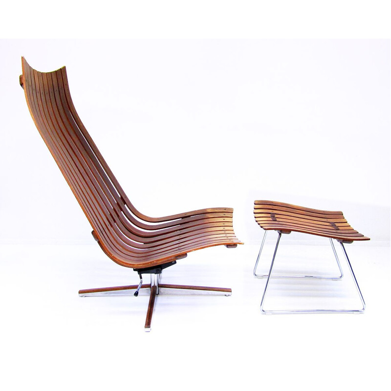 Silla y reposapiés de época "Scandia" de Hans Brattrud 1960