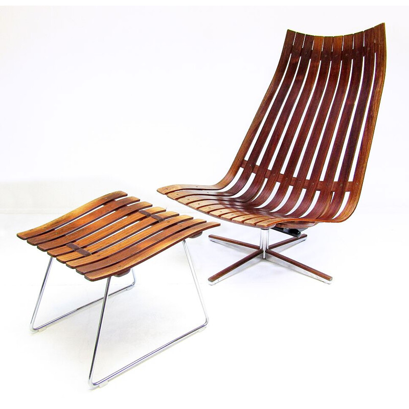 Vintage 'Scandia' Lounge Chair & Footstool By Hans Brattrud 1960s