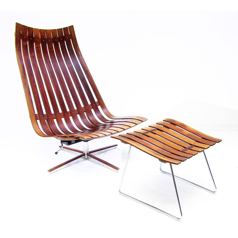 Vintage 'Scandia' Lounge Chair & Footstool By Hans Brattrud 1960s