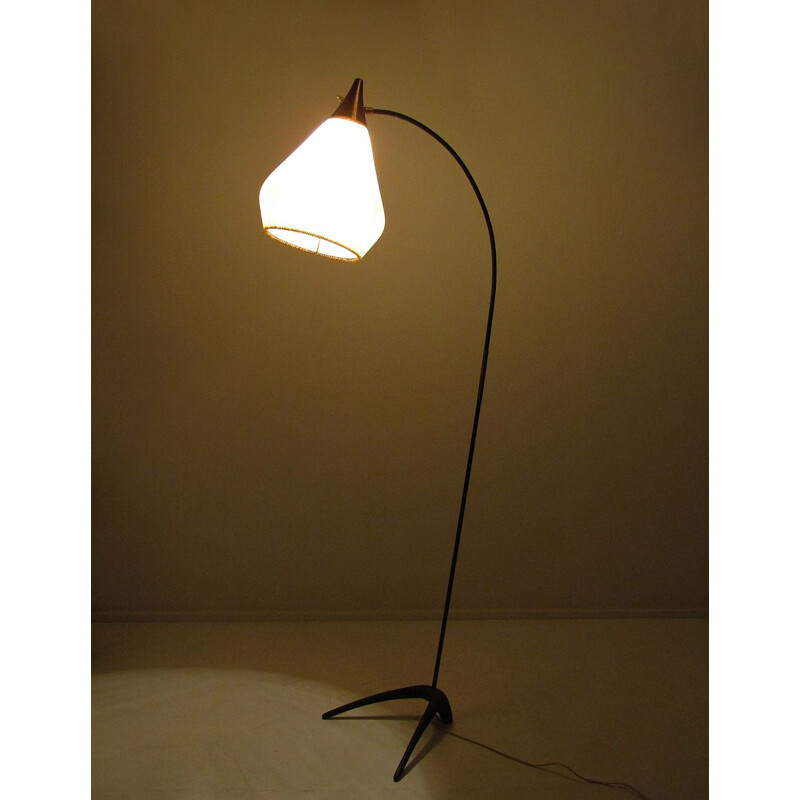 Vintage Graceful Floor Lamp In Steel And Brass By Louis Kalff For Philips 1950s